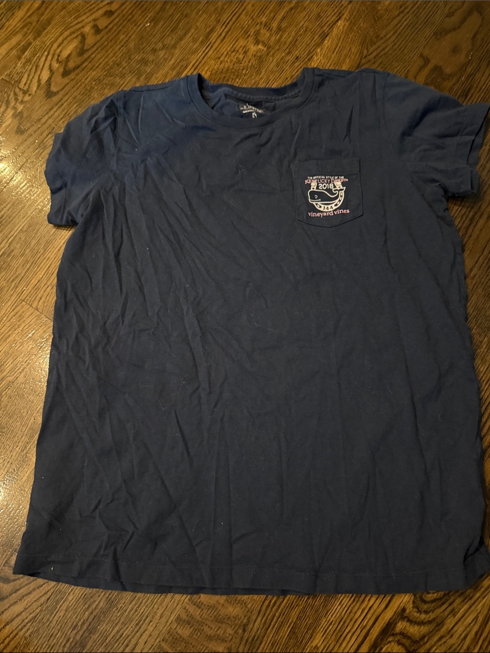 Vineyard Vines Navy Short Sleeve Pocket Tee with Logo girls
